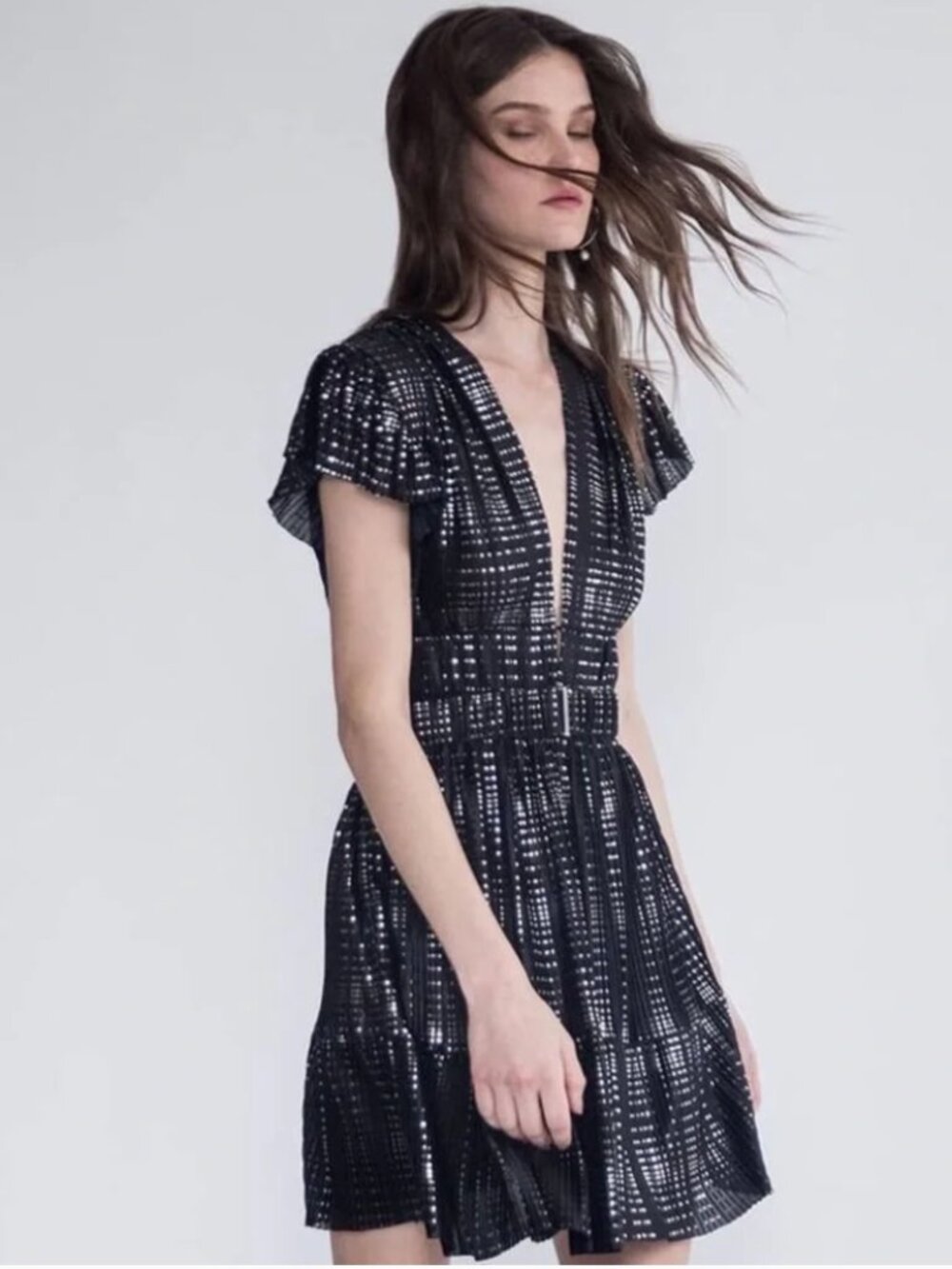 Sabina Musayev Black & Silver Metalic Mini Dress